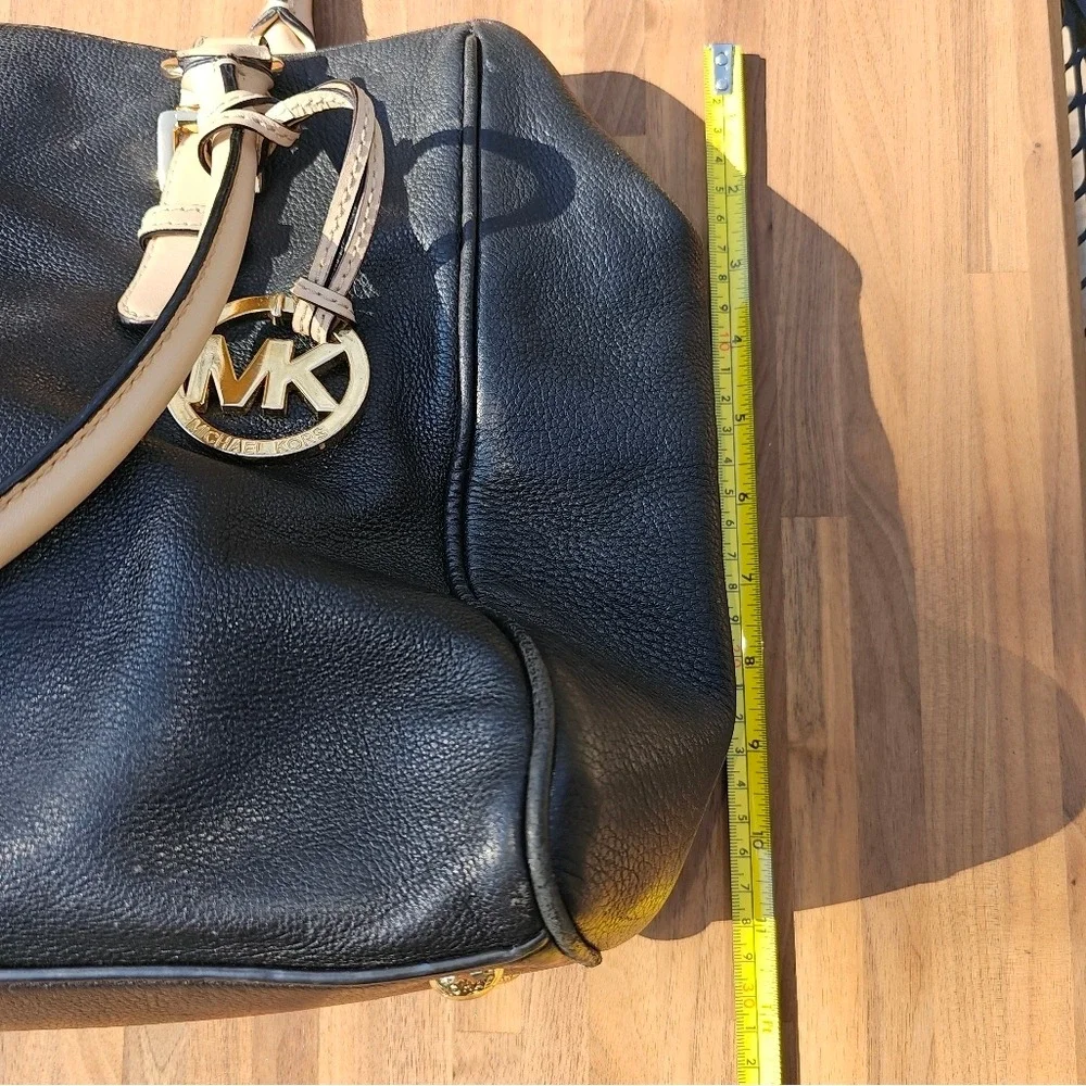 Michael Kors Black and Tan Large Leather Tote with Gold Accents